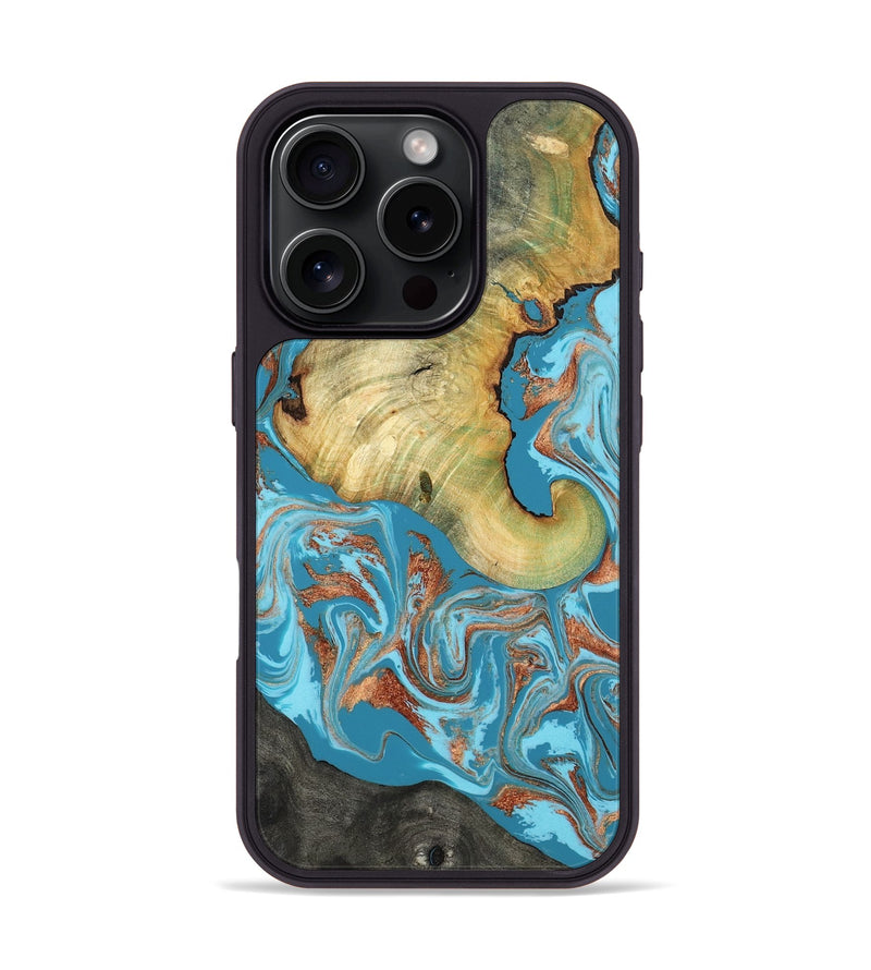 iPhone 16 Pro Wood Phone Case - Taliyah (Teal & Gold, 817668)