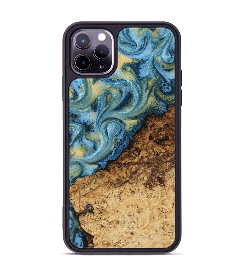 iPhone 11 Pro Max Wood Phone Case - Marlin (Teal & Gold, 817674)