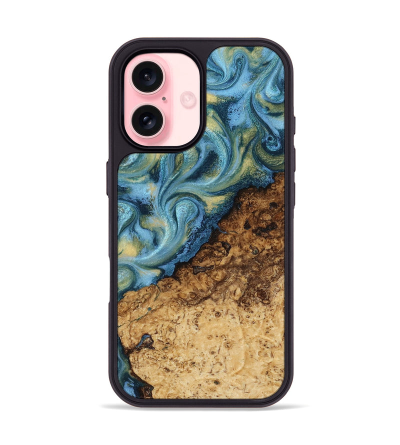 iPhone 16 Wood Phone Case - Marlin (Teal & Gold, 817674)