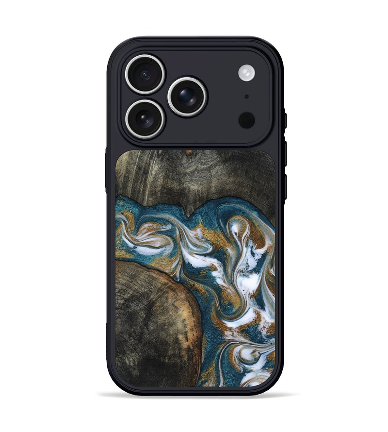 iPhone 17 Pro Wood Phone Case - Roslyn (Teal & Gold, 817684)