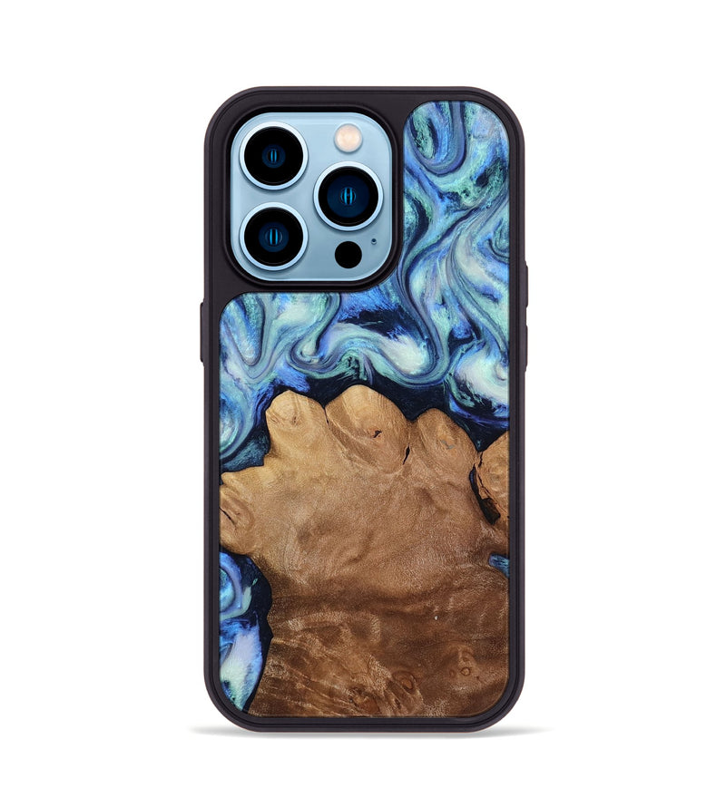 iPhone 14 Pro Wood Phone Case - Darrick (Blue, 817687)