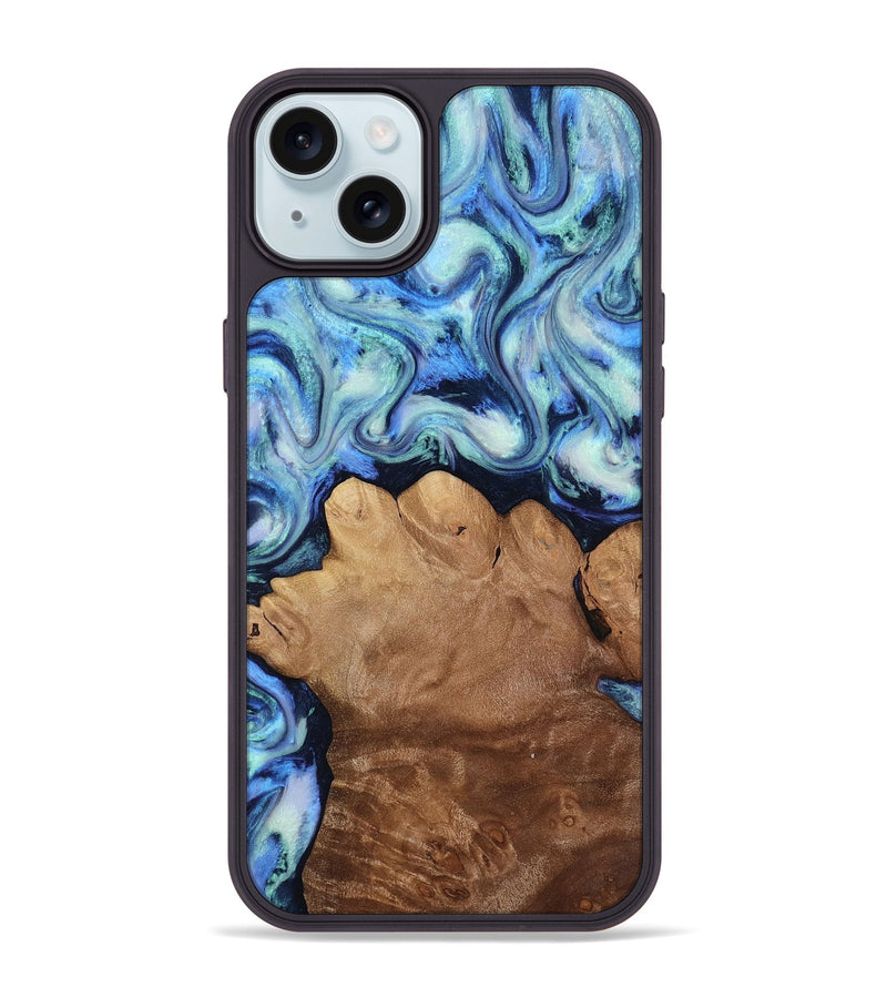 iPhone 15 Plus Wood Phone Case - Darrick (Blue, 817687)