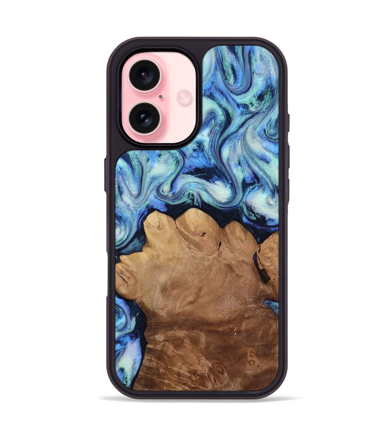 iPhone 16 Wood Phone Case - Darrick (Blue, 817687)