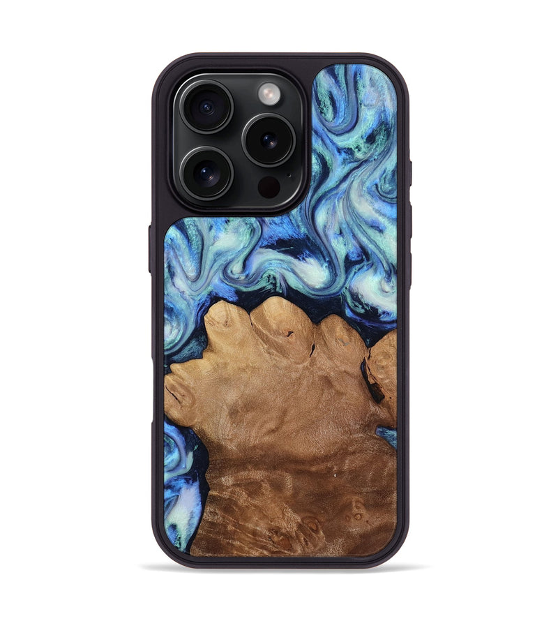 iPhone 16 Pro Wood Phone Case - Darrick (Blue, 817687)