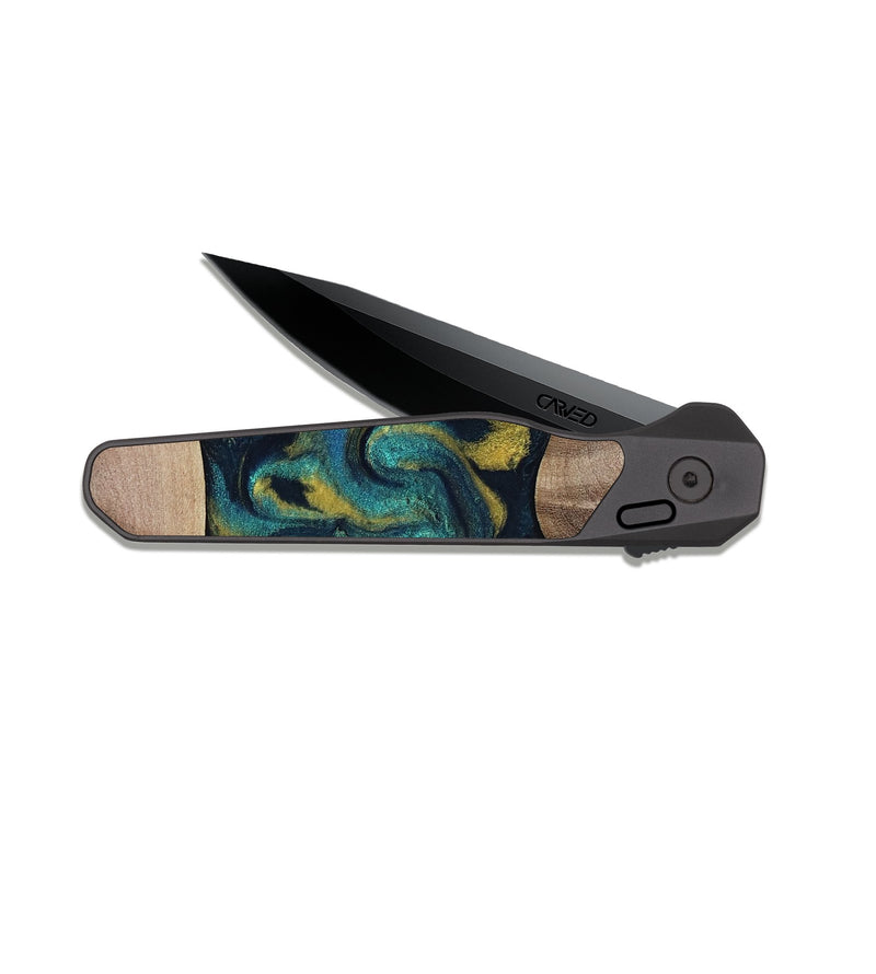 EDC Dark Slate Wood Pocket Knife - Keon (Teal & Gold, 817717)