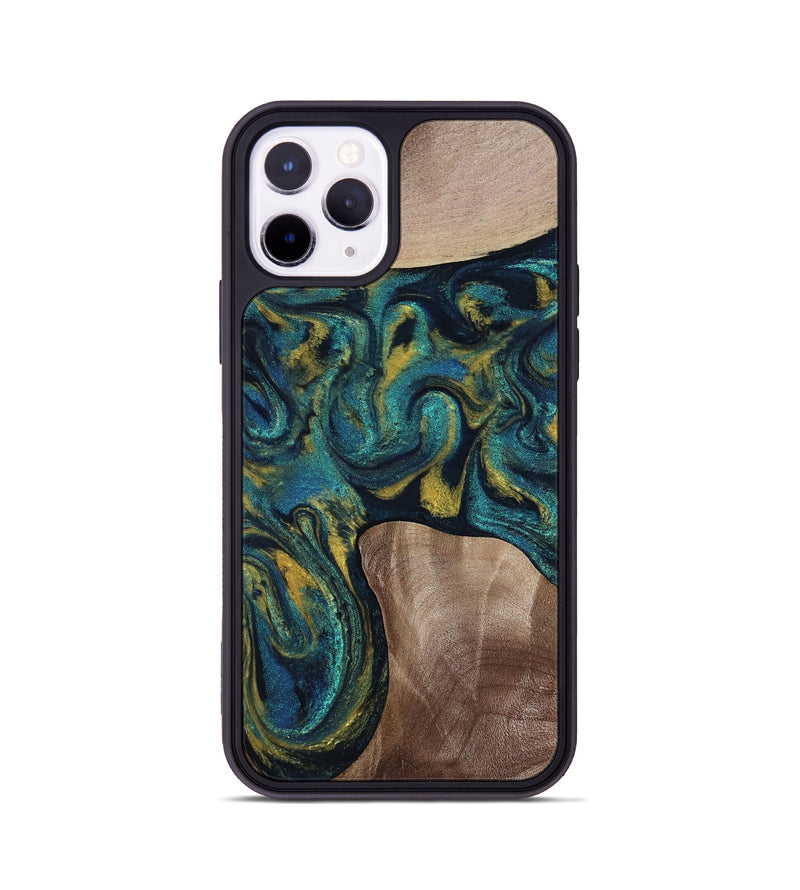 iPhone 11 Pro Wood Phone Case - Keon (Teal & Gold, 817717)