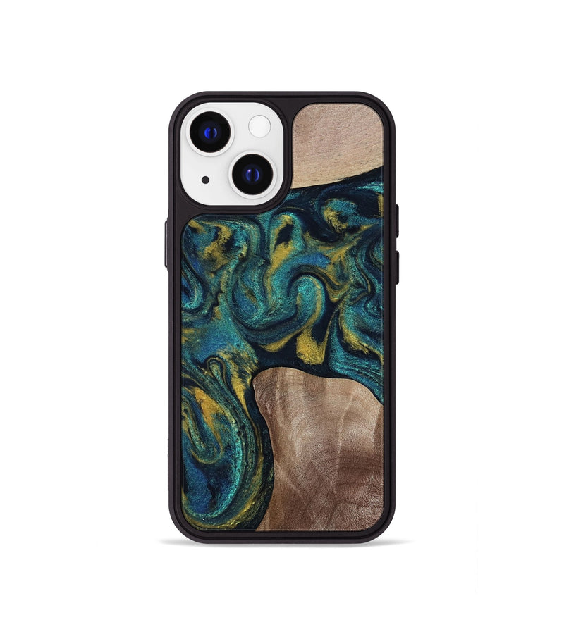 iPhone 13 mini Wood Phone Case - Keon (Teal & Gold, 817717)