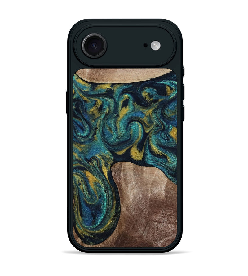 iPhone 17 Air Wood Phone Case - Keon (Teal & Gold, 817717)