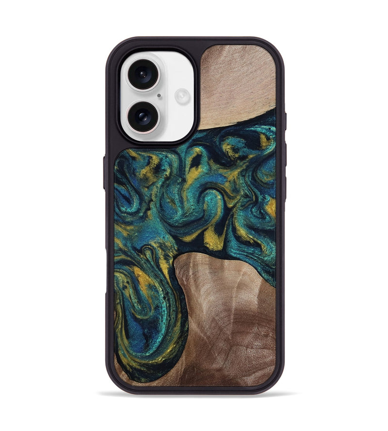 iPhone 17 Wood Phone Case - Keon (Teal & Gold, 817717)