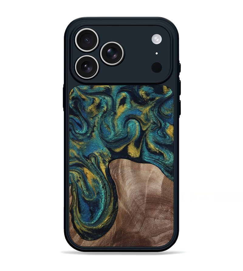 iPhone 17 Pro Max Wood Phone Case - Keon (Teal & Gold, 817717)