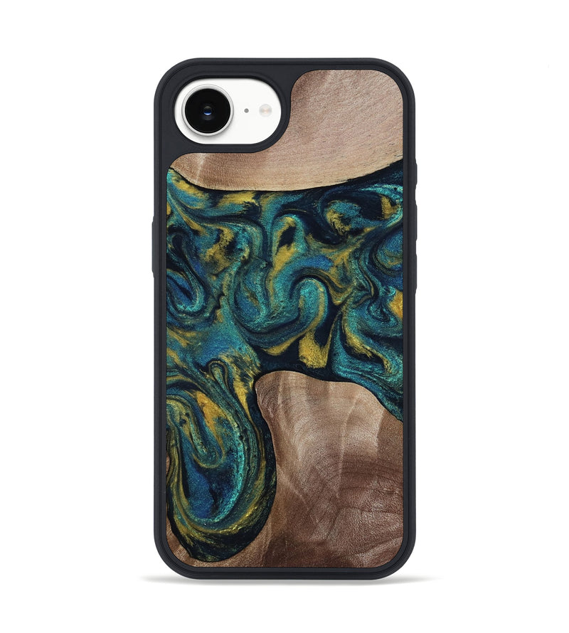 iPhone 17e Wood Phone Case - Keon (Teal & Gold, 817717)