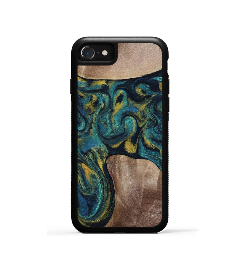 iPhone SE Wood Phone Case - Keon (Teal & Gold, 817717)