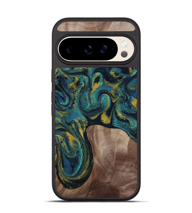 Pixel 10 Pro Wood Phone Case - Keon (Teal & Gold, 817717)