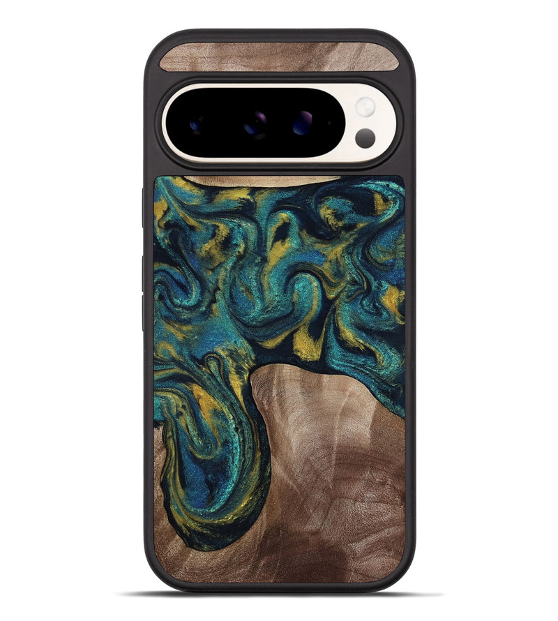 Pixel 10 Pro XL Wood Phone Case - Keon (Teal & Gold, 817717)