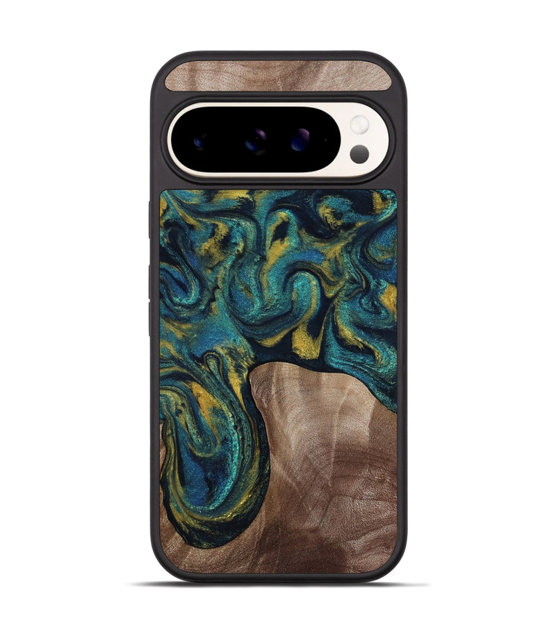 Pixel 9 Pro Wood Phone Case - Keon (Teal & Gold, 817717)