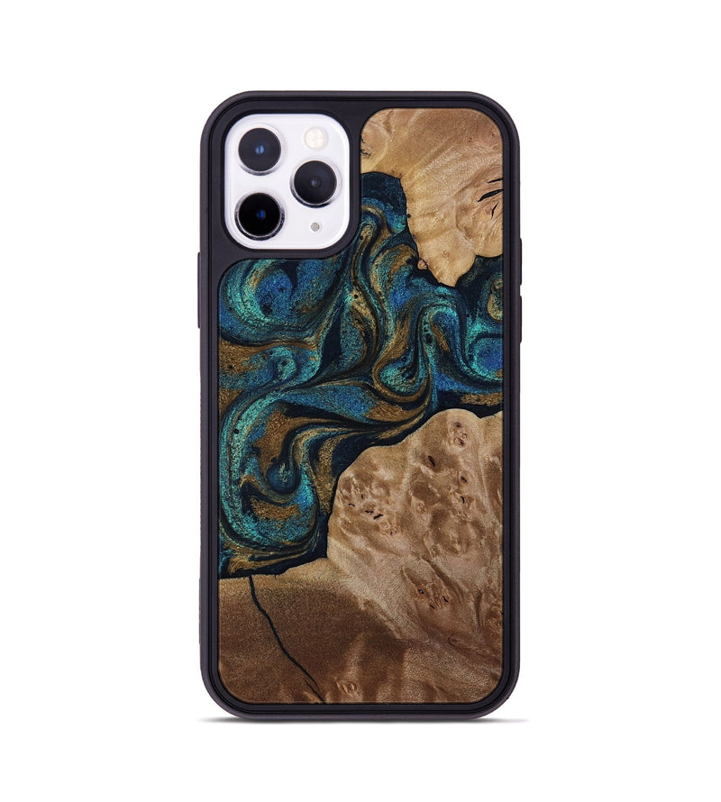 iPhone 11 Pro Wood Phone Case - Nalani (Teal & Gold, 817720)