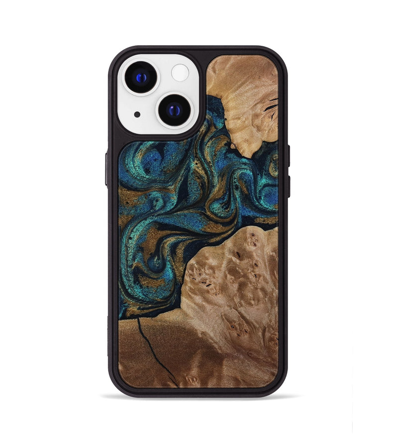 iPhone 13 Wood Phone Case - Nalani (Teal & Gold, 817720)