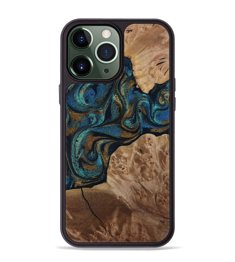 iPhone 13 Pro Max Wood Phone Case - Nalani (Teal & Gold, 817720)