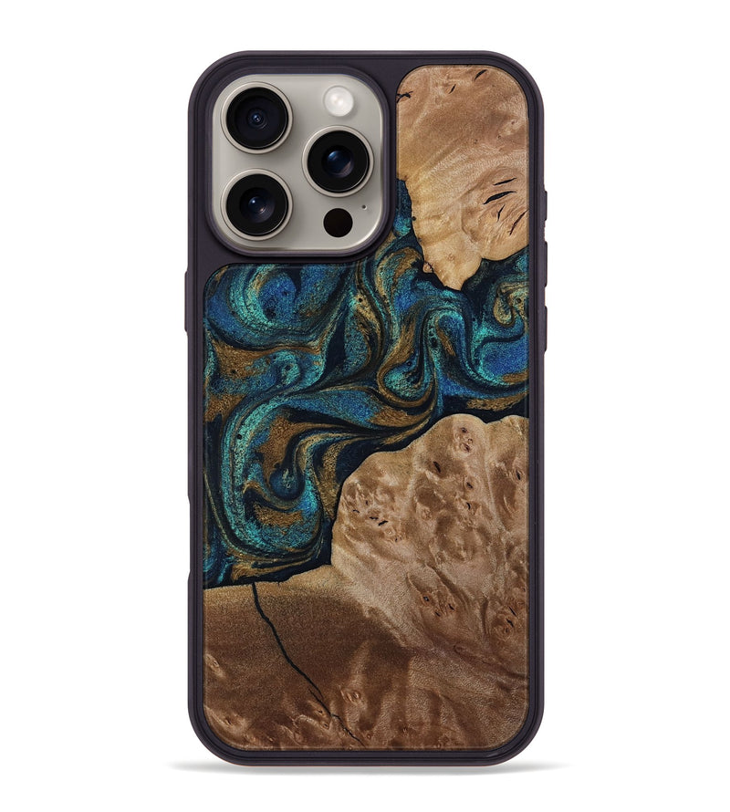 iPhone 16 Pro Max Wood Phone Case - Nalani (Teal & Gold, 817720)
