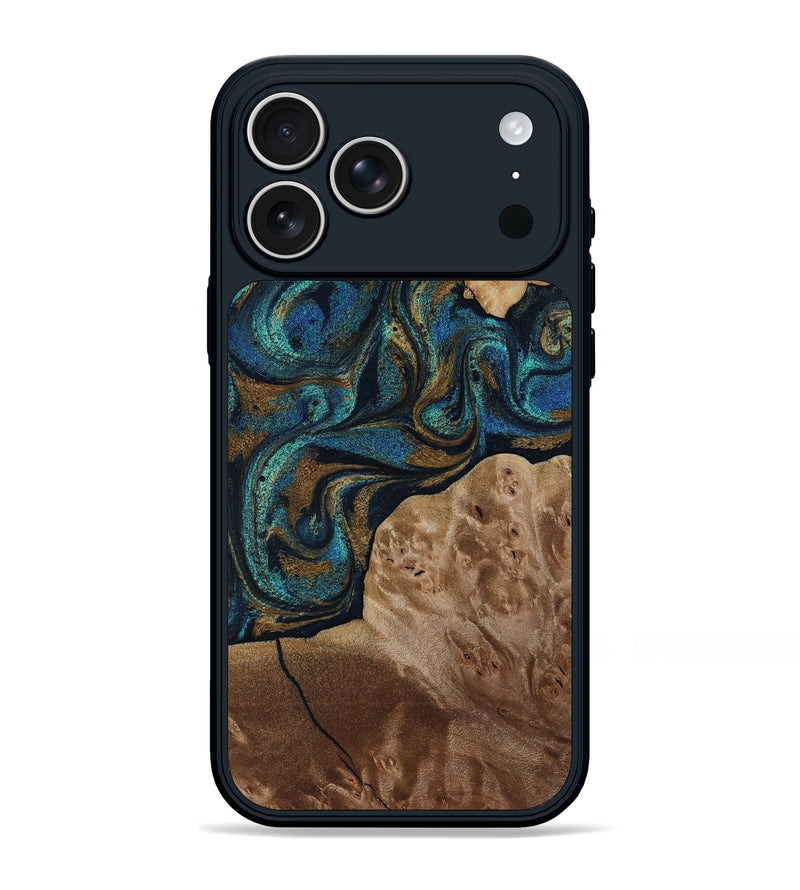 iPhone 17 Pro Max Wood Phone Case - Nalani (Teal & Gold, 817720)