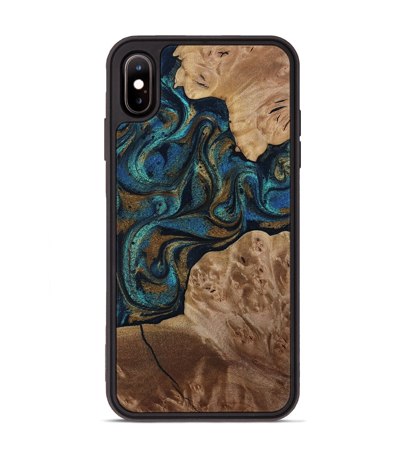 iPhone Xs Max Wood Phone Case - Nalani (Teal & Gold, 817720)