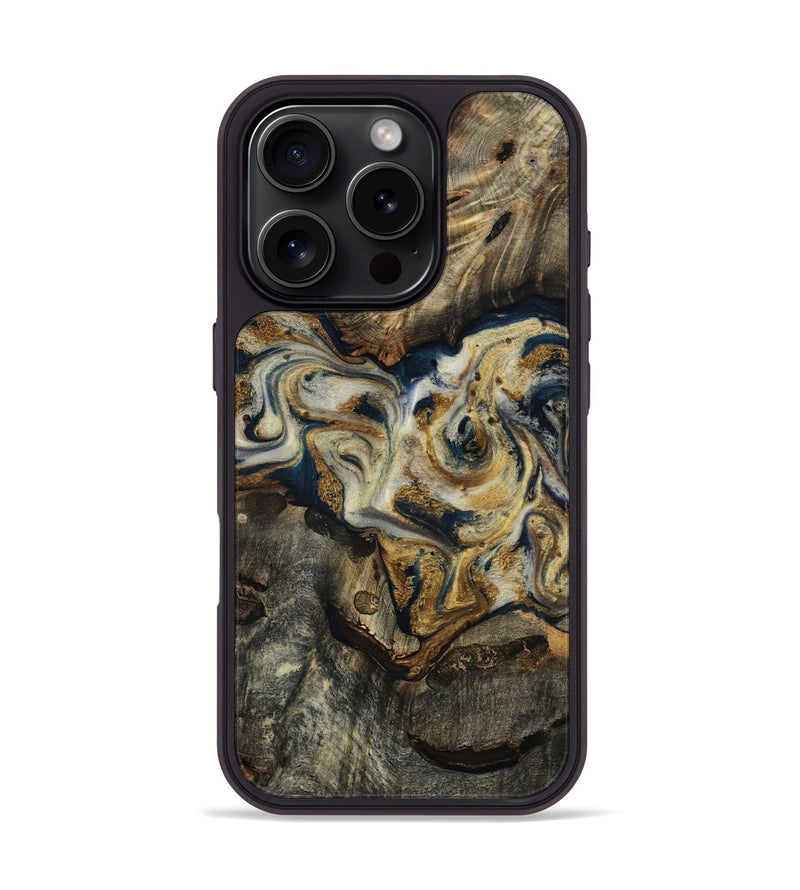 iPhone 16 Pro Wood Phone Case - Gay (Teal & Gold, 817723)