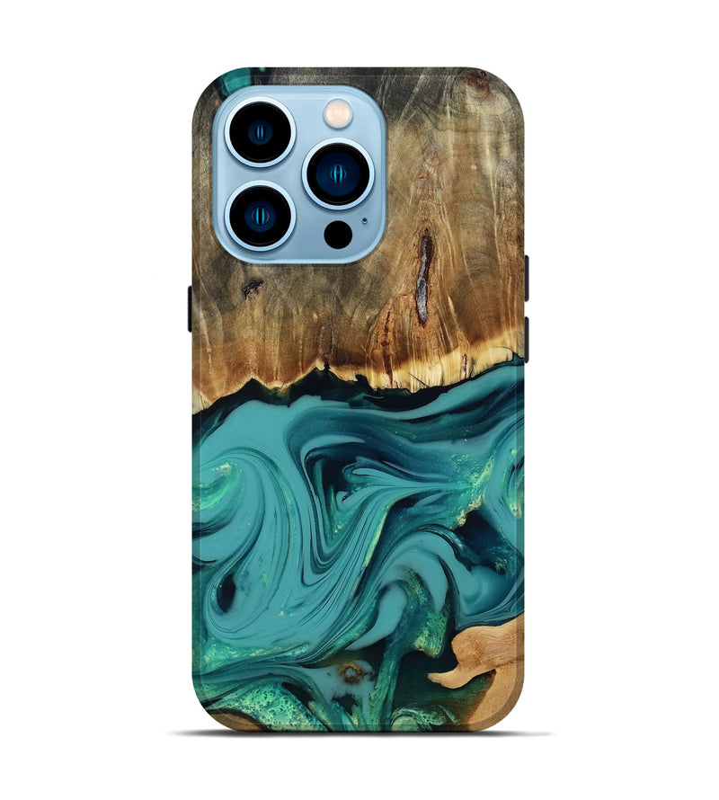 iPhone 14 Pro Wood Live Edge Phone Case - Diya (Green, 817825)