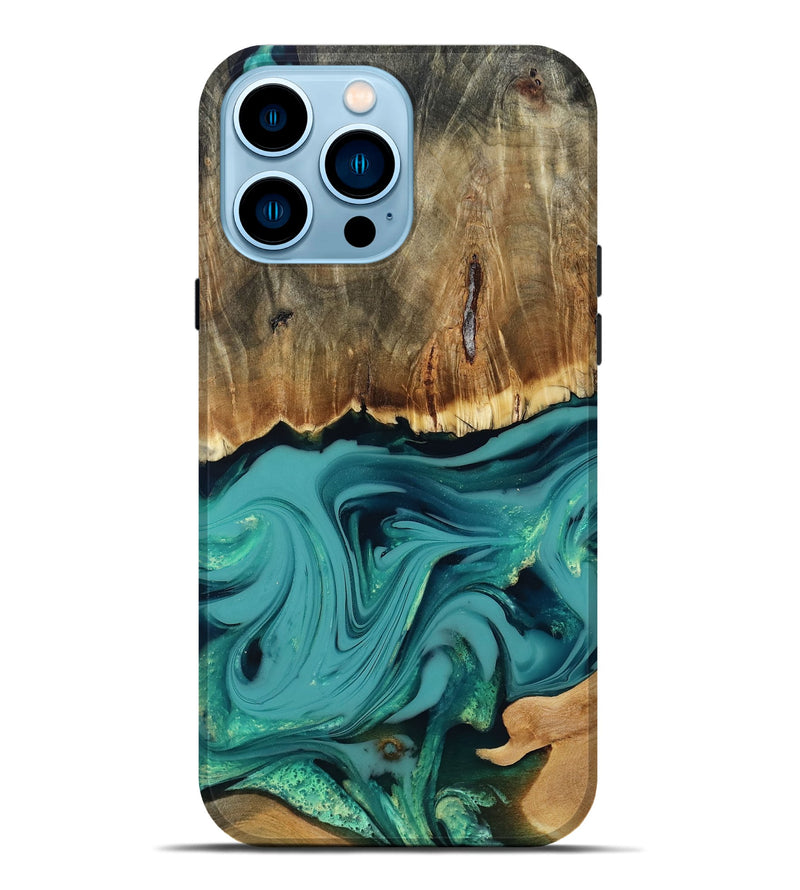 iPhone 14 Pro Max Wood Live Edge Phone Case - Diya (Green, 817825)
