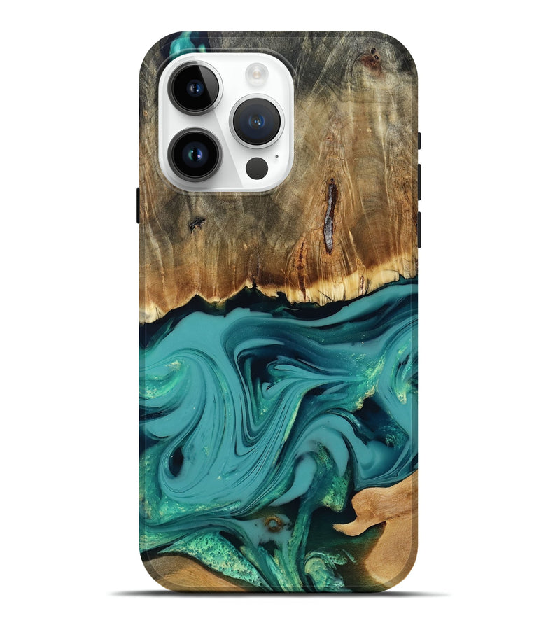 iPhone 15 Pro Max Wood Live Edge Phone Case - Diya (Green, 817825)