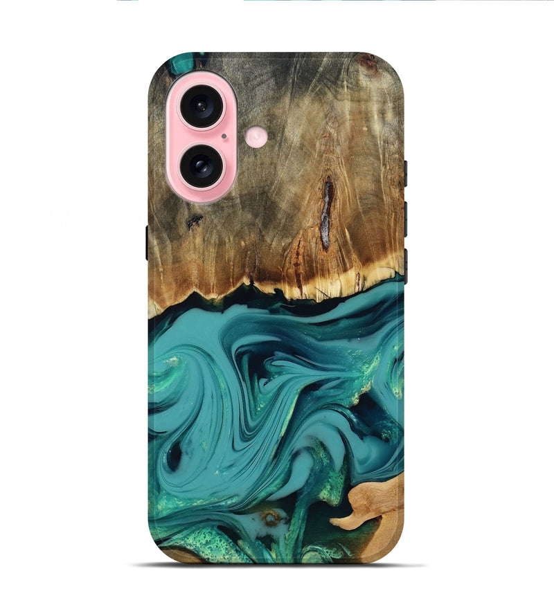 iPhone 16 Wood Live Edge Phone Case - Diya (Green, 817825)