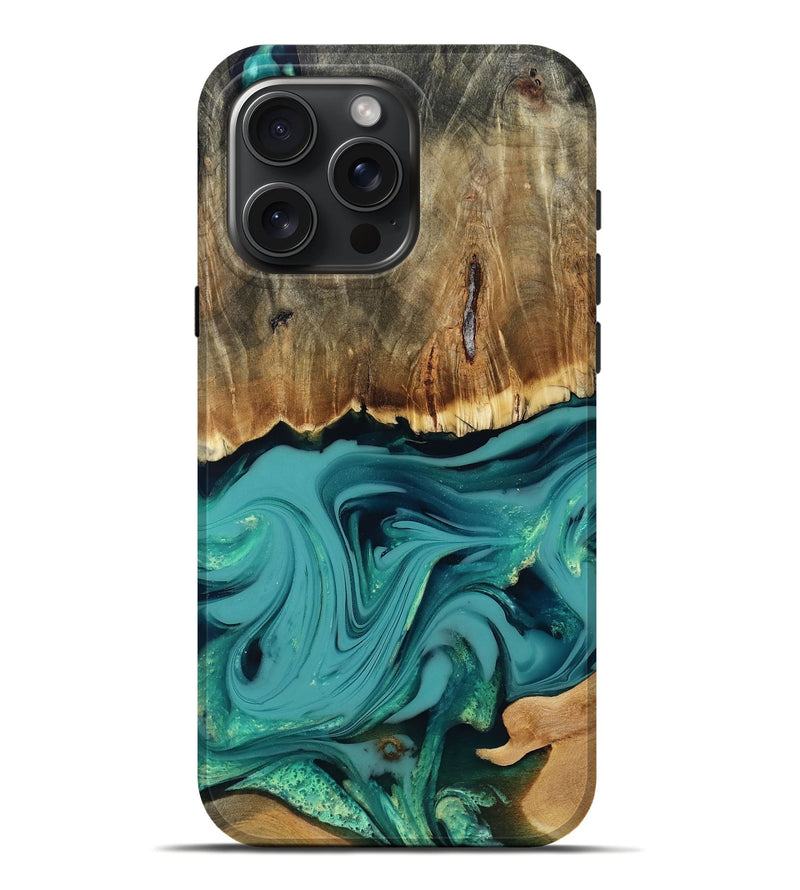 iPhone 16 Pro Max Wood Live Edge Phone Case - Diya (Green, 817825)