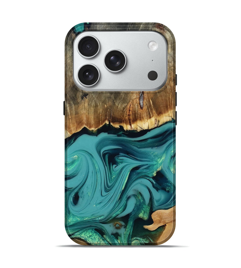 iPhone 18 Pro Wood Live Edge Phone Case - Diya (Green, 817825)