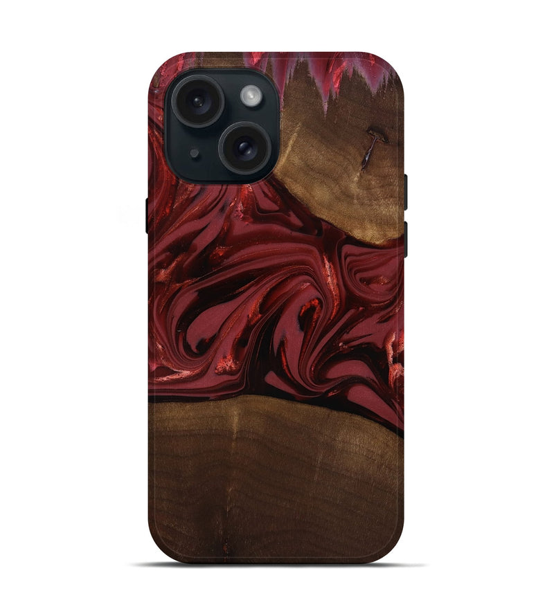 iPhone 15 Wood Live Edge Phone Case - Roberta (Red, 817826)