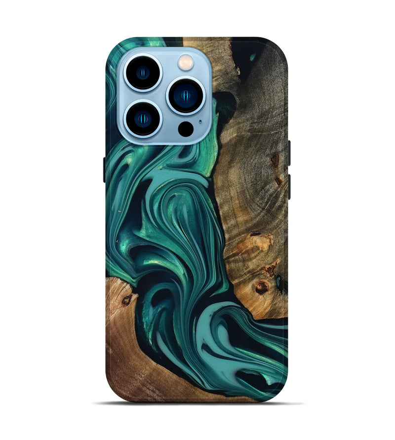 iPhone 14 Pro Wood Live Edge Phone Case - Adonis (Green, 817829)