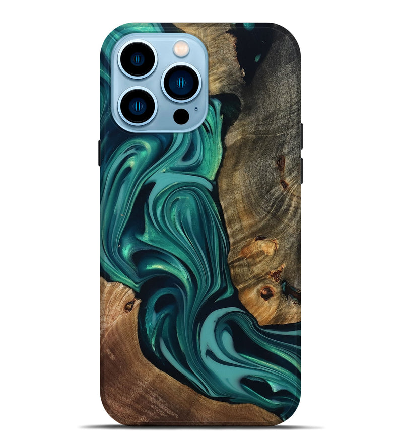 iPhone 14 Pro Max Wood Live Edge Phone Case - Adonis (Green, 817829)