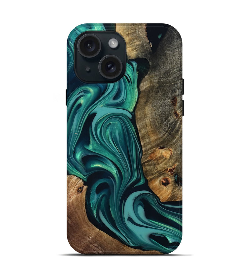 iPhone 15 Wood Live Edge Phone Case - Adonis (Green, 817829)