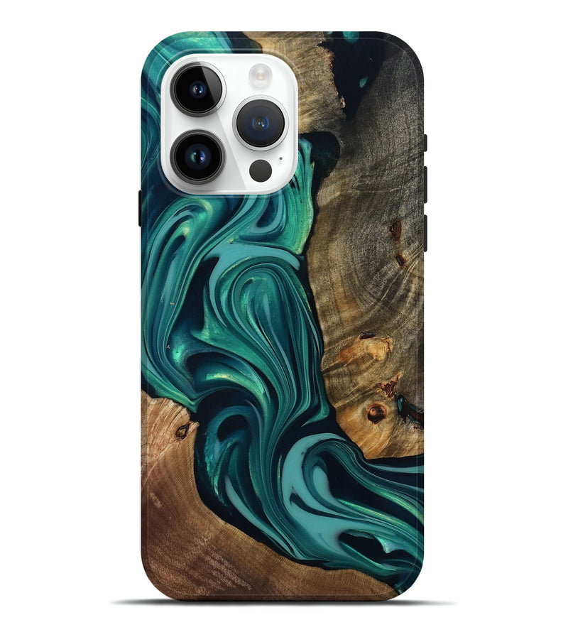 iPhone 15 Pro Max Wood Live Edge Phone Case - Adonis (Green, 817829)