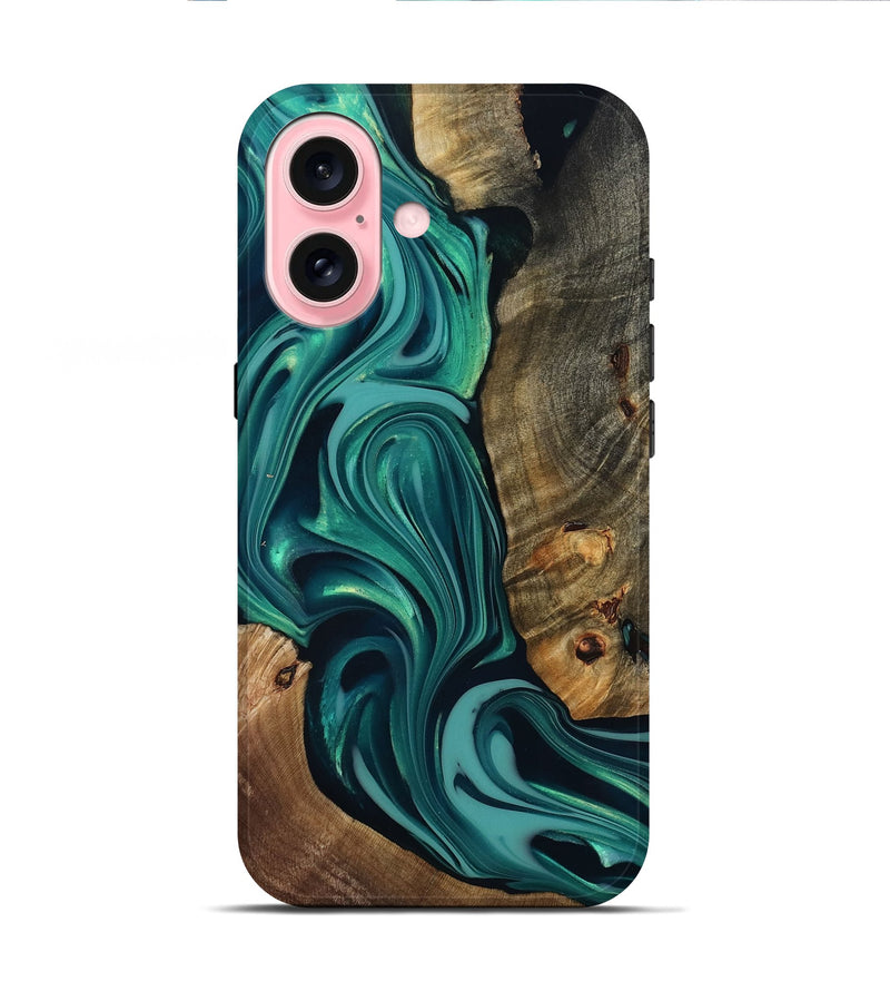 iPhone 16 Wood Live Edge Phone Case - Adonis (Green, 817829)