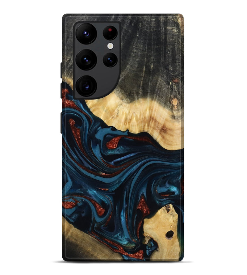 Galaxy S22 Ultra Wood Live Edge Phone Case - Nina (Teal & Gold, 817839)