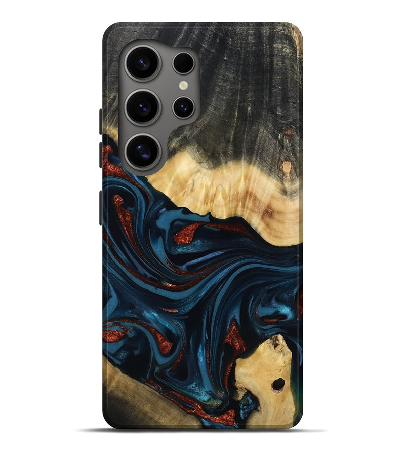 Galaxy S25 Ultra Wood Live Edge Phone Case - Nina (Teal & Gold, 817839)