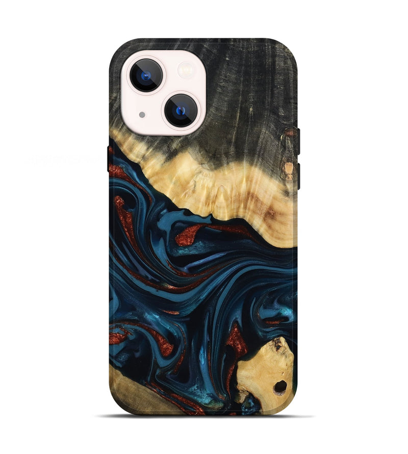 iPhone 13 Wood Live Edge Phone Case - Nina (Teal & Gold, 817839)