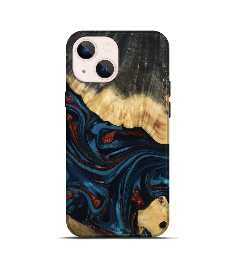 iPhone 13 mini Wood Live Edge Phone Case - Nina (Teal & Gold, 817839)