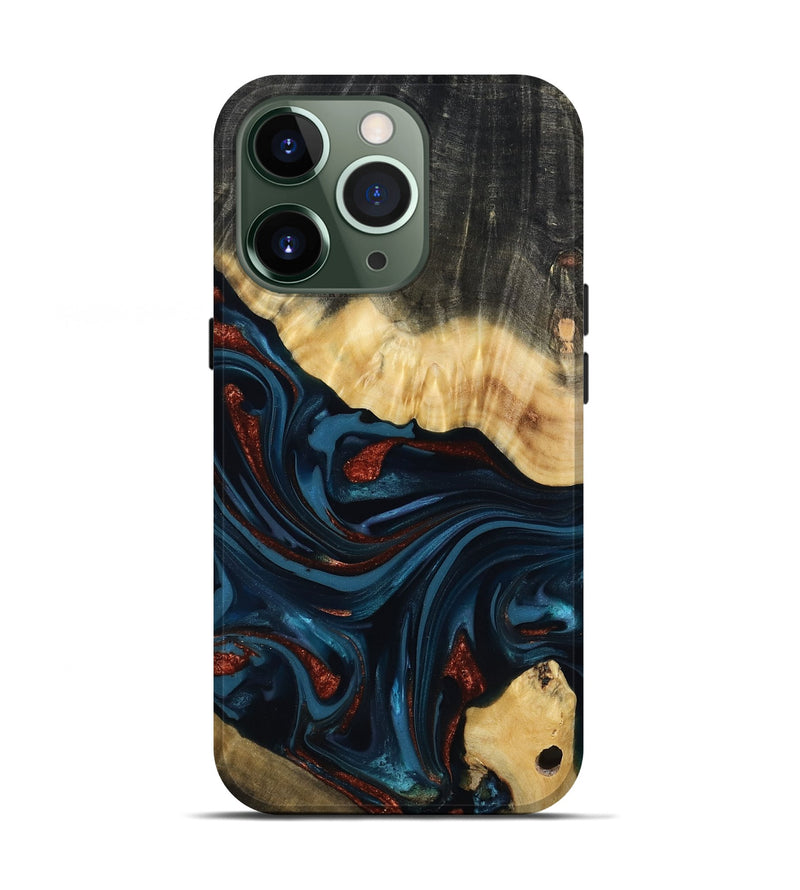 iPhone 13 Pro Wood Live Edge Phone Case - Nina (Teal & Gold, 817839)