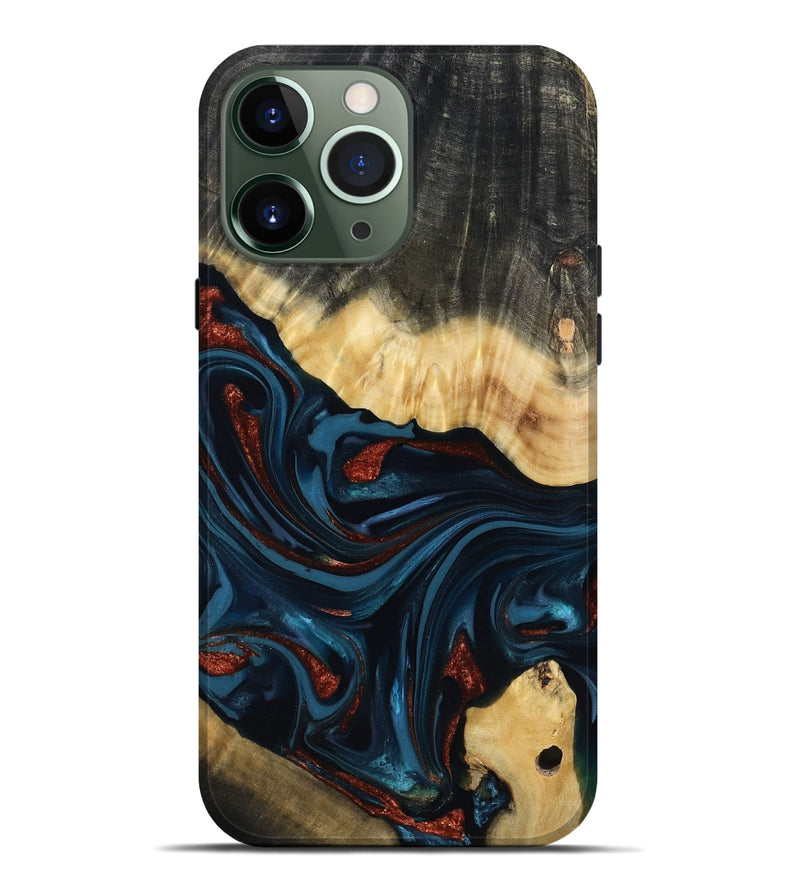 iPhone 13 Pro Max Wood Live Edge Phone Case - Nina (Teal & Gold, 817839)