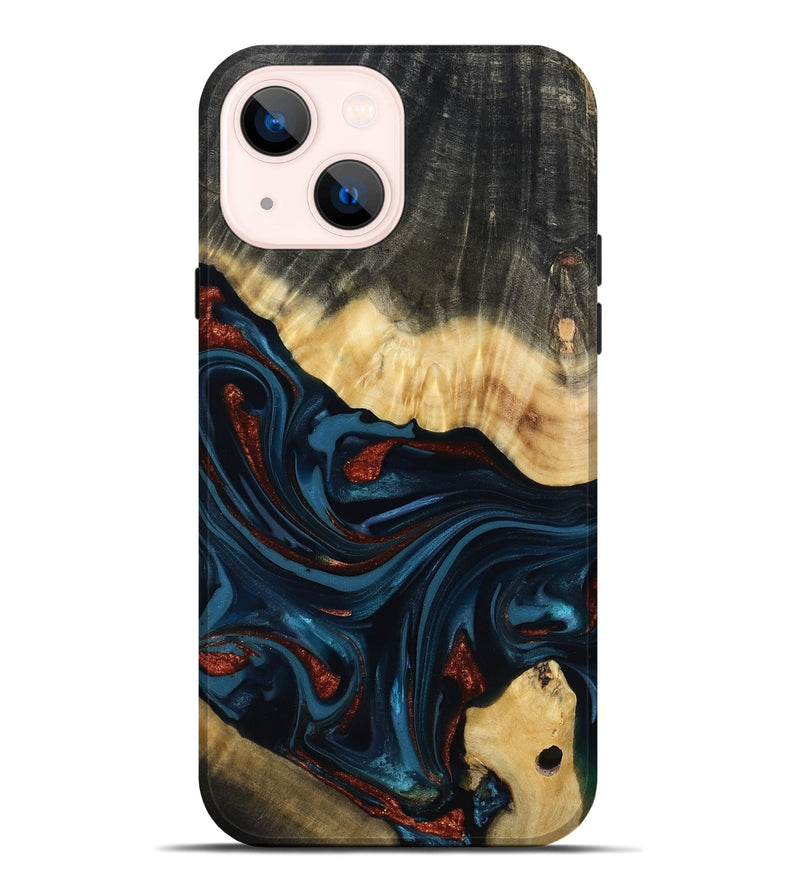 iPhone 14 Plus Wood Live Edge Phone Case - Nina (Teal & Gold, 817839)