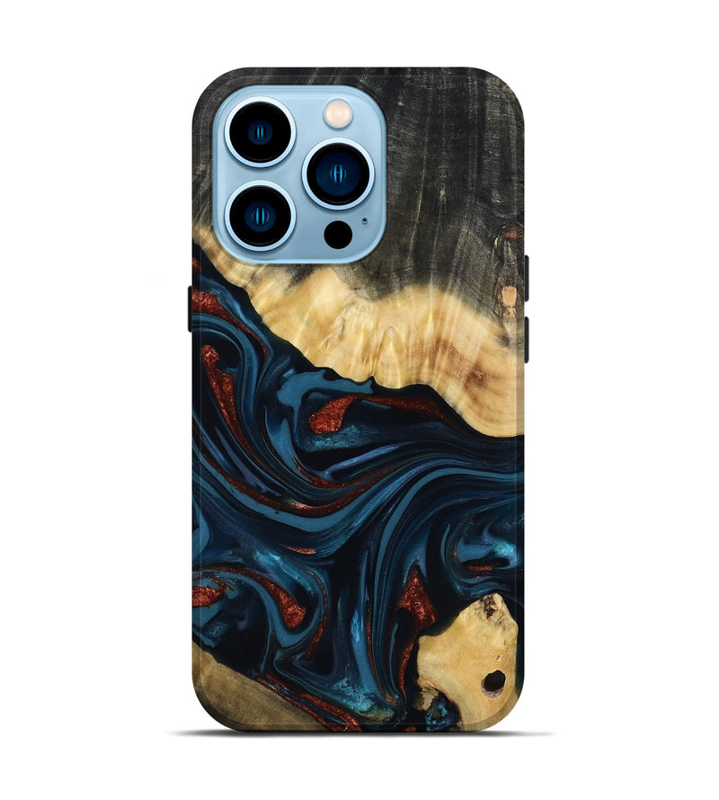 iPhone 14 Pro Wood Live Edge Phone Case - Nina (Teal & Gold, 817839)