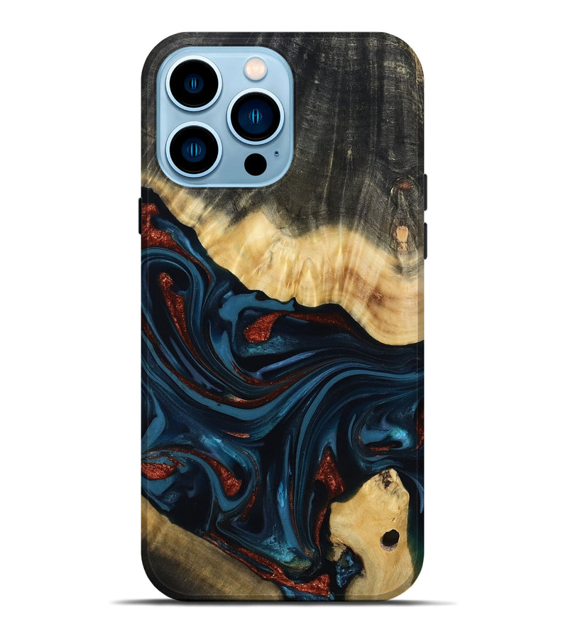 iPhone 14 Pro Max Wood Live Edge Phone Case - Nina (Teal & Gold, 817839)