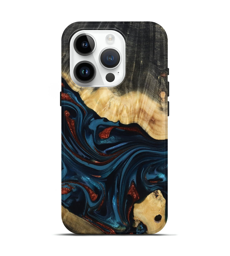 iPhone 15 Pro Wood Live Edge Phone Case - Nina (Teal & Gold, 817839)