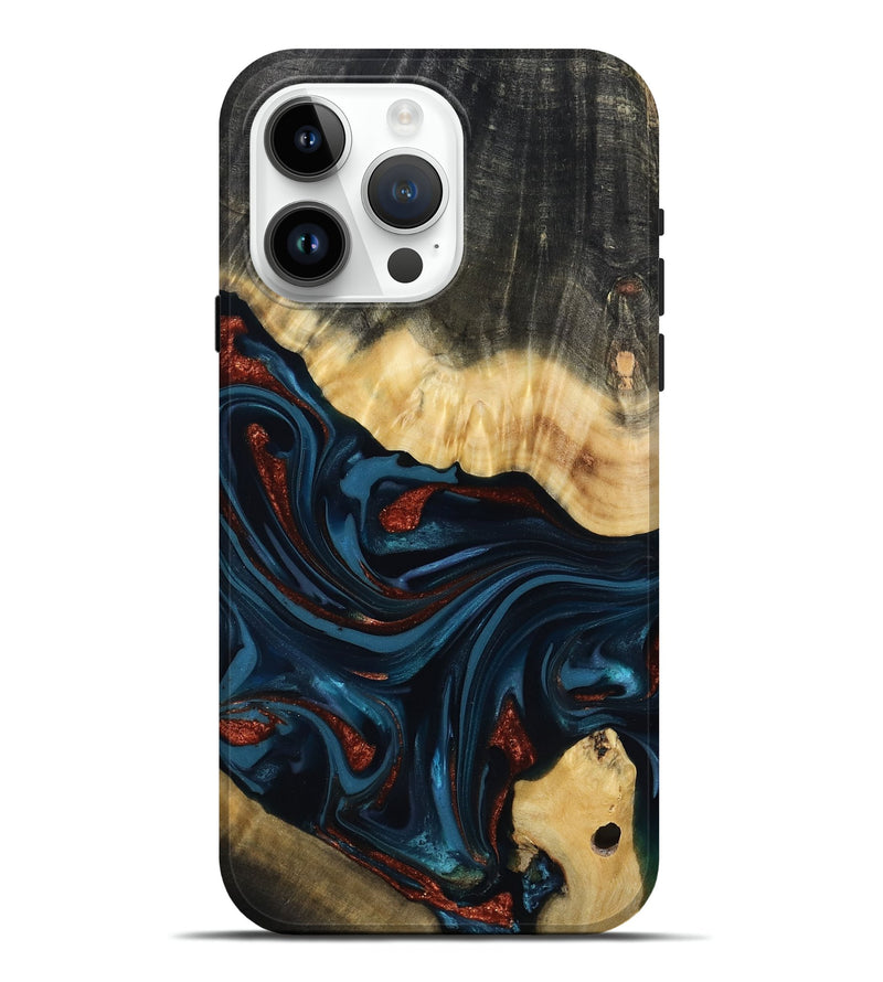 iPhone 15 Pro Max Wood Live Edge Phone Case - Nina (Teal & Gold, 817839)