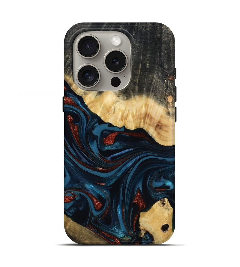 iPhone 16 Pro Wood Live Edge Phone Case - Nina (Teal & Gold, 817839)